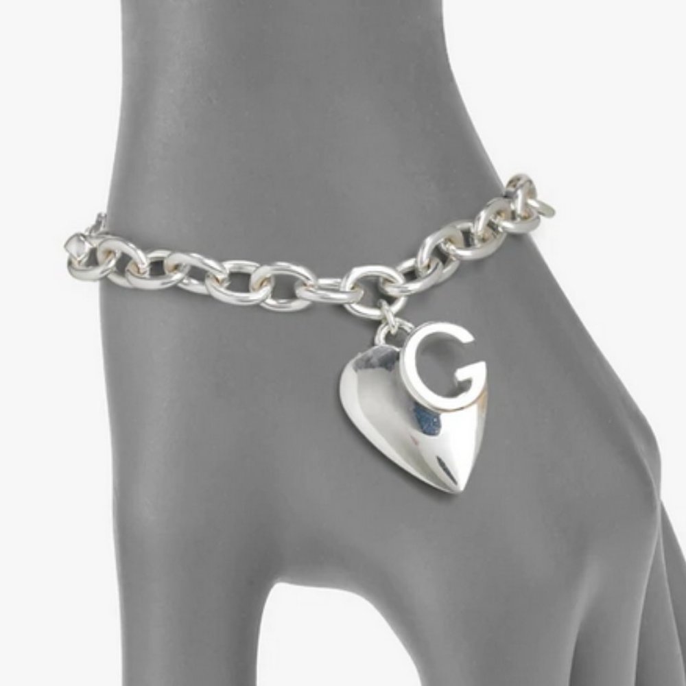 NWT Auc Gucci Charlotte Heart Charm G Silver Bracelet - Picture 4 of 8